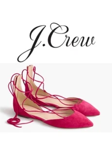J. Crew- women’s Pink suede lace-up pointed toe flat ballet shoes size 6 - Picture 1 of 10