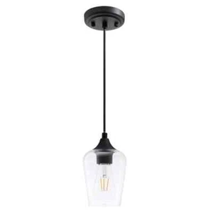 Merra 5 in W x 6 in H 1-Light Matt Black Pendant Clear Glass Shade - Picture 1 of 7