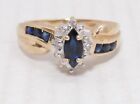 10k Yellow Gold .25ct Marquise Sapphire w/ Diamond Sz 7 Cocktail Ring .59ct 2.7g