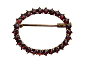 14K Yellow Gold Garnet Open Round Pin, Trombone Clasp L866 - Picture 1 of 13