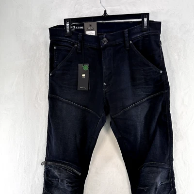 Jeans masculino G-Star cru 31x34 3D skinny 5620 preto envelhecido escuro com zíper no joelho - Imagem 1 de 4