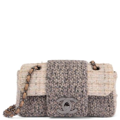 67540 Auténtico Bolso de Hombro Chanel Rosa Crema y Gris 2004 PEQUEÑO TWEED SOLAPA Foto 1 de 4