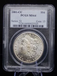US 1881-CC CARSON CITY MORGAN SILVER DOLLAR SLABBED PCGS MS 64 - Picture 1 of 2
