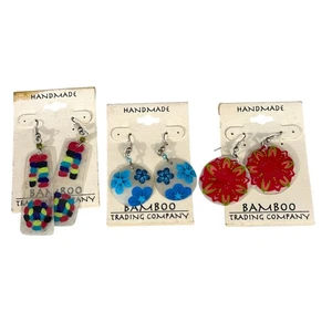 Handmade Bamboo Trading Company Lot of 3 Pairs of Hook Earrings Boho Festival - Picture 1 of 4