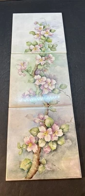 Vintage Japan 3 handbemalte 6" Fliesen blühender Ast signiert Bergman - Bild 1 von 4