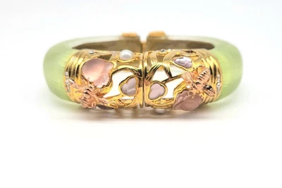 Alexis Bittar Lemon Lucite, Crystal, Pearl and Bee Hinged Bangle Bracelet - Image 1 of 4