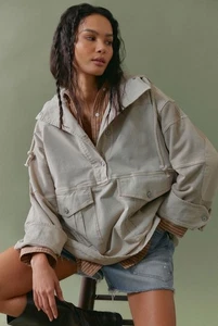 Free People Marlie Washed Pullover Jacket We The Free Morning Oat Ivory S NWT - Picture 1 of 8