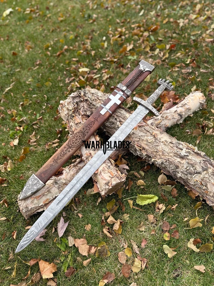 Handmade Damascus Sword With Scabbard 38 Inch Long - Image 1 of 4