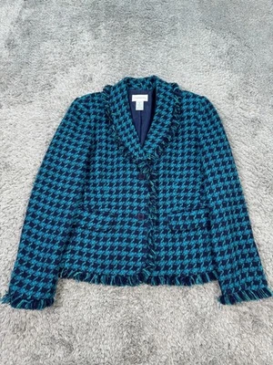 Chaqueta Chadwicks Mujer 8 Verde azulado Pata de gallo Flecos Borde Carrera Abrigo Blazer Foto 1 de 4