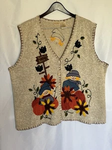 Bobbie Brooks Sweater Women 22W/24W Vest Fall Autumn Pumpkin Patch Scarecrow 253 - Picture 1 of 9