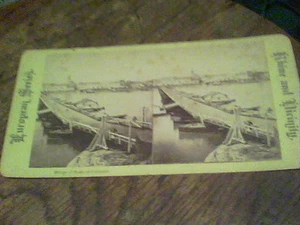 Tarjeta de vista estéreo serie europea puente de barcos en Coblentz 1884 tarjeta de anuncio b - Imagen 1 de 2