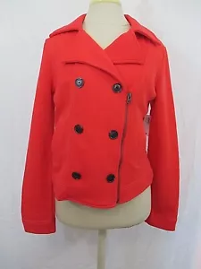 Old Navy NWT Women's Red Fleece Moto Peacoat Lightweight Pockets Cropped Small - Picture 1 of 11