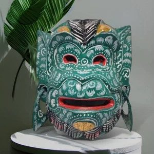 Máscara de madera de mono Hanuman barong verde balinés indonesio arte de pared colgante de Bali - Imagen 1 de 15
