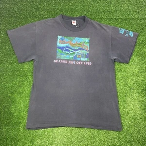 RARA maglia nera vintage 1989 Nike Cascade Run Off Race sbiadita anni 80 uomo XL -LEGGI - Foto 1 di 23