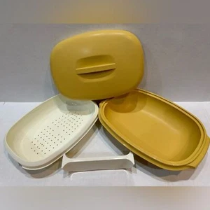 Vintage Tupperware Oval Microwave 6 Cup Steamer Serve & Store Harvest Gold 1273 - Picture 1 of 7