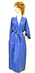 Accappatoio kimono bagno 49" lungo con cintura blu scuro rose blu navy nuovo taglia L - Foto 1 di 5