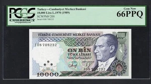 Turkey 10000 Lira 1970 (ND 1989) P200 Uncirculated Grade 66 - Picture 1 of 2