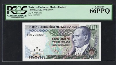 Turkey 10000 Lira 1970 (ND 1989) P200 Uncirculated Grade 66 - Image 1 of 2