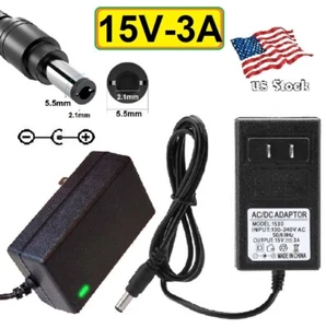 Adaptador de CA de 15V 3A 3000mA a cable cargador de fuente de alimentación de CC 5,5x2,1 mm enchufe de EE. UU. - Imagen 1 de 8