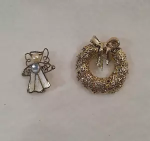 Broche prendedor vintage de Navidad 2 disfraces dorados moda esmalte joyería GUIRNALDA ÁNGEL - Imagen 1 de 6