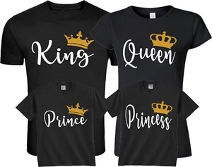 King or Queen Prince Princess Gold Crown NEW Couple Family matching T-Shirts - Picture 1 of 4
