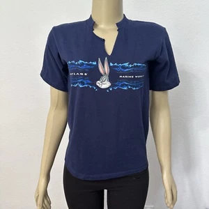 Vtg 2002 Six Flags Marine World Bugs Bunny Blue T-Shirt Womens S/XS -Youth 14/16 - Picture 1 of 9