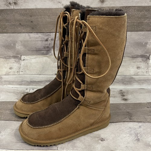 Ugg Whitley mocassino stivali alti stringati pelle di pecora scamosciata stivali impermeabili taglia 5