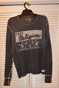 TRUE RELIGION Mens Size Buddha Crew Fitted Sweatshirt Long Sleeve Shirt Waffle - Picture 1 of 3