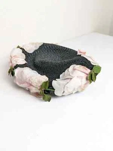 Vintage Black Woven Hat with Veil & Flower Petals Fascinator Hat - Picture 1 of 10
