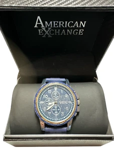 American Exchange Men's Analog Three-Hand Quartz Navy Silicone Strap Watch 45mm - Picture 1 of 2