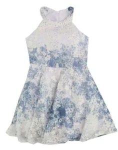 BELLE BY BADGLEY MISCHKA Girl's 10 Blue Organza Burnout Dress NWT - Picture 1 of 2
