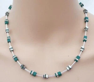 Halskette Würfel Cube Hämatit Quadrat Strass dunkelgrün smaragd 518d - Bild 1 von 12