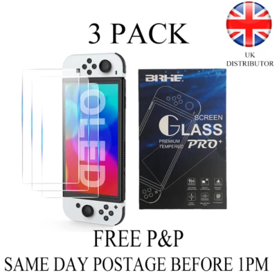 3 PACK Nintendo Switch OLED Screen Protector Genuine Tempered Glass 9H - Image 1 of 4