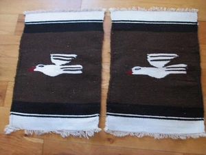 Hand Woven Loomed Zapotec Small Accent Rugs Birds Fringed Mat Latin Mexican - Picture 1 of 5