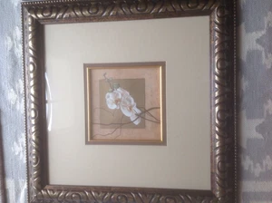 Framed earthy coloured 52 cm square orchid prints - Picture 1 of 3