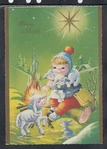 Cartolina Augurale Buona Natale Bambino Paesaggio Agnelli Fuoco Stella Z704 - Picture 1 of 1