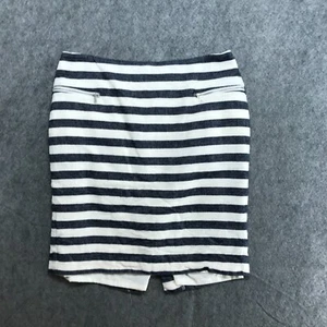 Ann Taylor Petite Skirt Womens Size 8P Blue White Striped Woven Cotton Linen - Picture 1 of 12