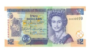 BELIZE 2 DOLLARS  BANKNOTE - 2007-UNC - Series / Prefix DH - Picture 1 of 2