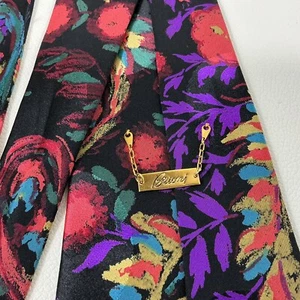 BRIONI Men’s Silk LUXURY Tie Gold Bar BRIGHT Multicolor Floral Artistic Pls Read - Picture 1 of 12