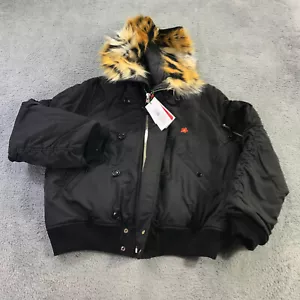 KENZO Jacket Mens Medium Hoodie Boke Flower Coat Short Parka Faux Tiger Fur - Picture 1 of 21