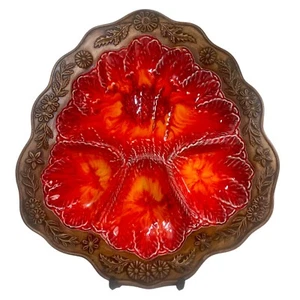 Vintage MCM Treasure Craft California Geteiltes Serviertablett Rot Orange Braun - Bild 1 von 14