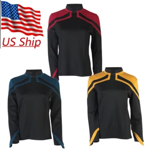 Admiral JL Picard Uniform Cosplay Startfleet Red Gold Blue Women Top Shirts Gift - Picture 1 of 12