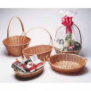 HUBERT® Wicker Basket with Handle Oval Polypropylene - 12 1/2"L x 9"W x 2 1/2"H - Picture 1 of 3