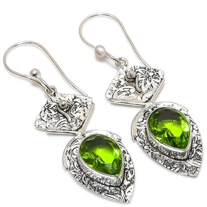 Choice Peridot Gemstone 925 Sterling Silver Handmade Earring 2.29 " b941 - Picture 1 of 7