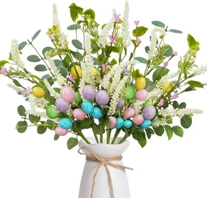 Artificial Easter Egg Picks, 6 Pcs Flower, with Multicolour - Picture 1 of 7