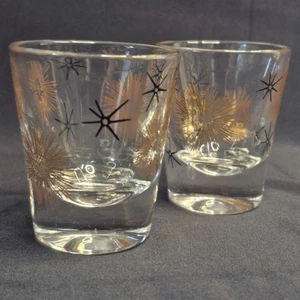 Mid Century Modern 1960s Celestial Shot Glasses with Gold and Black Enamel Stars - Picture 1 of 9