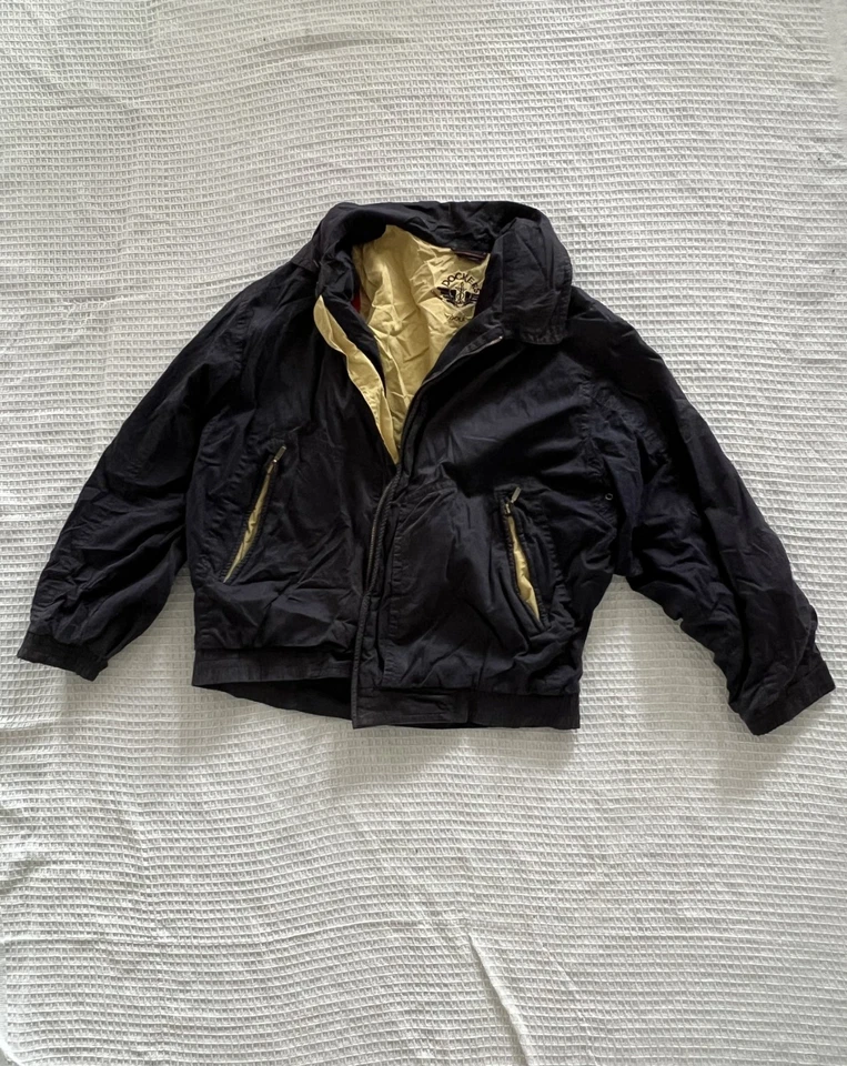 Vintage Dockers Bomber Jacket Size M Navy Blue. Yellow and Red Lining. - Image 1 of 3