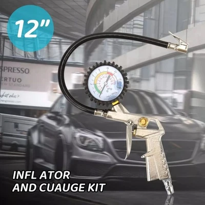 Tire Inflator Gauge Flexible Hose 220 PSI Pistol Style Air Chuck Pneumatic - Image 1 of 4