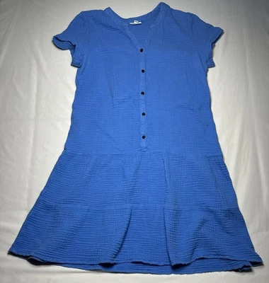 Vestido J Jill Gasa en Niveles Cintura Caída Talla Mediana Azul 100% Algodón Foto 1 de 4