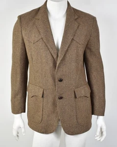 Vintage WRANGLER Tailored Western Wear Brown Tweed Suede Elbow Patch Blazer 44R - Picture 1 of 5